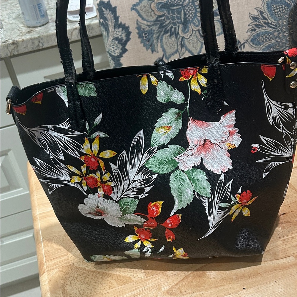 Floral Black Tote Bag